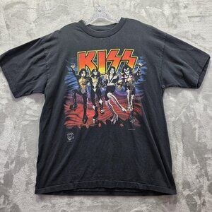 Vintage KISS Destroyer Shirt Mens XL Black 20 Years Tour Band Rock Tee 90s
